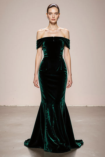 Off The Shoulder Dark Green Mermaid Velvet Evening Dress